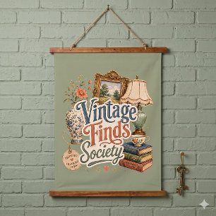 Vintage Finds Cottagecore Treasures Green Hanging Tapestry