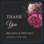 Vintage Fine Art Dark Floral Wedding Thank You Square Sticker<br><div class="desc">Vintage fine art hand painted floral wedding thank you sticker with your names and your wedding date.</div>