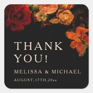 Vintage Fine Art Dark Floral Wedding Thank You Square Sticker