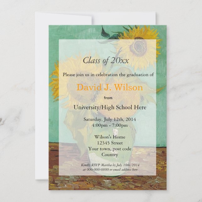 Vintage fine art sunflowers graduation invitation (Front)