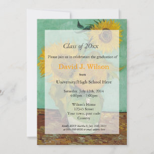 Vintage fine art sunflowers graduation invitation