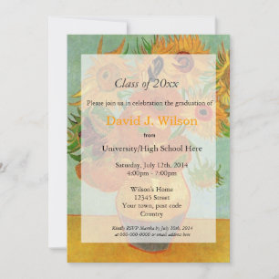 Vintage fine art sunflowers graduation invitation