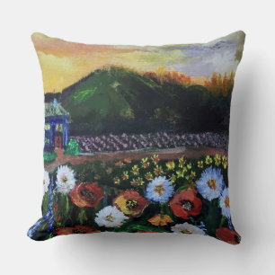 Vintage Fine Folk Art Field of Flowers Pattern Cushion