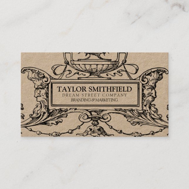 Vintage Fine Line Kraft Business Card (Front)