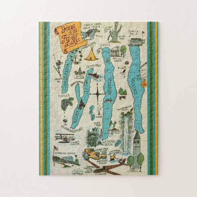 Vintage Finger Lakes 11x14 Map Jigsaw Puzzle (Vertical)