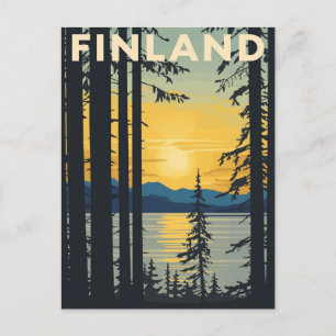 Vintage Finland Travel Poster Sunset Lake Postcard