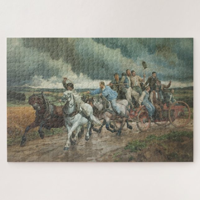 Vintage Fire Engine (by Eugène Burnand) Jigsaw Puzzle (Horizontal)