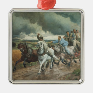 Vintage Fire Engine (by Eugène Burnand) Metal Ornament