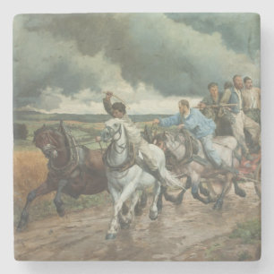 Vintage Fire Engine (by Eugène Burnand) Stone Coaster