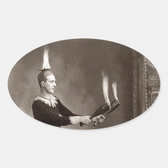 Vintage Fire Juggler Oval Sticker (Front)
