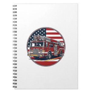 Vintage Fire Truck American Flag Circle Vector Shi Notebook