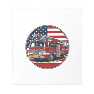 Vintage Fire Truck American Flag Circle Vector Shi Notepad