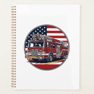 Vintage Fire Truck American Flag Circle Vector Shi Planner