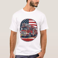 Vintage Fire Truck American Flag Circle Vector Shi