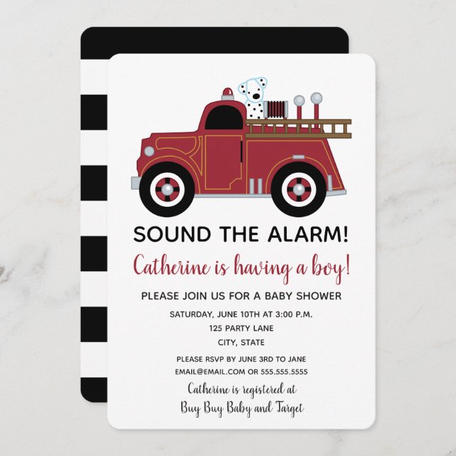 Vintage Fire Truck Baby Shower Invitation (Front/Back)