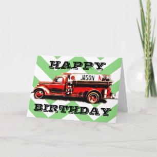 Vintage Fire Truck Birthday Card