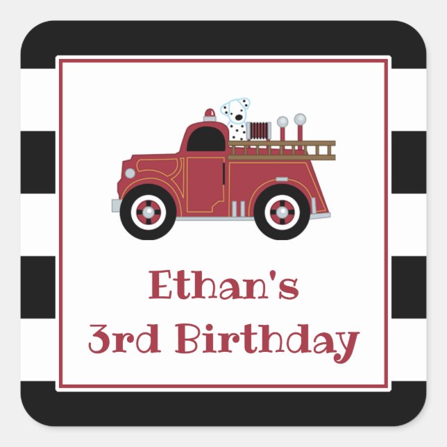 Vintage Fire Truck Birthday Sticker (Front)