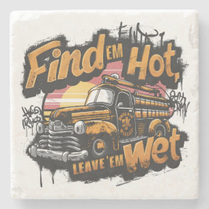 Vintage Fire Truck Sunset Graphic Stone Coaster