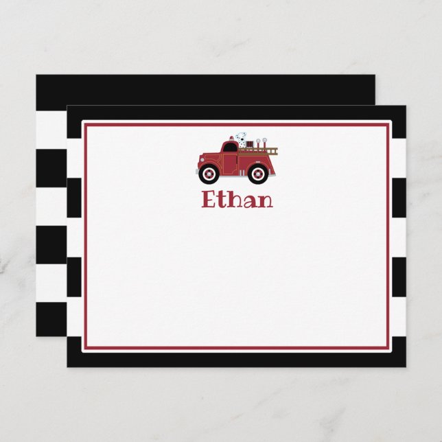 Vintage Fire Truck Thank You Card (Front/Back)