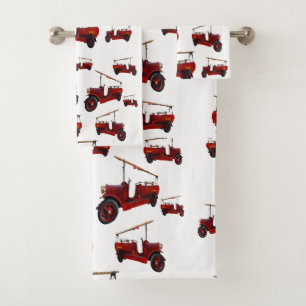 Vintage Fire Trucks Pattern, Bath Towel Set