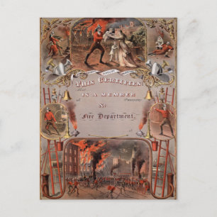 Vintage Fireman's Certificate Postcard