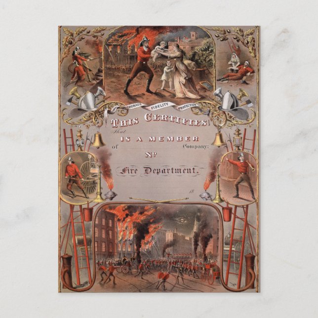 Vintage Fireman's Certificate Postcard (Front)