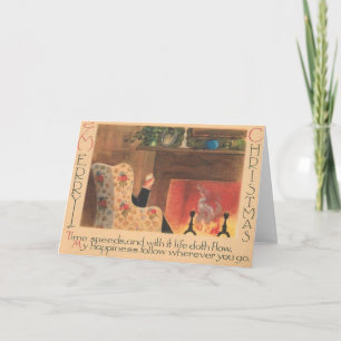 Vintage Fireplace Christmas Greeting Card