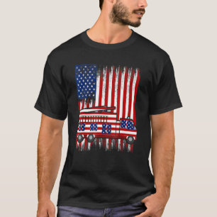 Vintage Firetruck American Flag Firetruck 4th Of T-Shirt