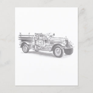 vintage firetruck pencil sketch fireman drawing