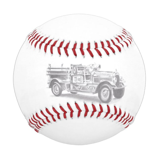 vintage firetruck pencil sketch fireman drawing baseball (Front)