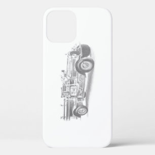 vintage firetruck pencil sketch fireman drawing iPhone 12 case