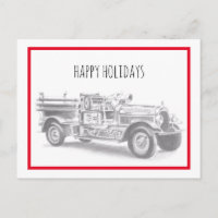 vintage firetruck pencil sketch fireman drawing