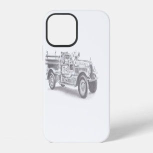 vintage firetruck pencil sketch fireman drawing iPhone 12 case