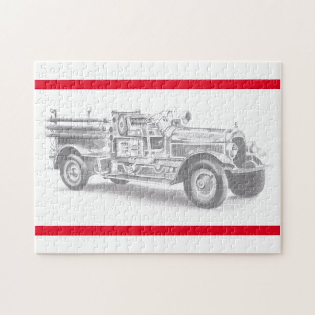 vintage firetruck pencil sketch fireman drawing  jigsaw puzzle (Horizontal)
