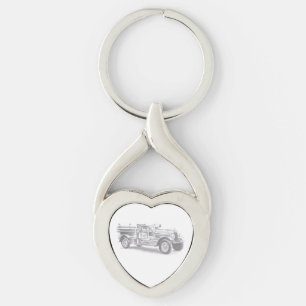 vintage firetruck pencil sketch fireman drawing key ring