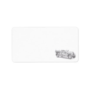 vintage firetruck pencil sketch fireman drawing  label