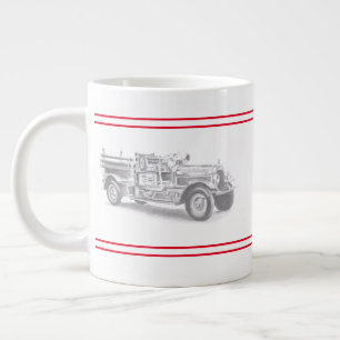vintage firetruck pencil sketch fireman drawing large coffee mug