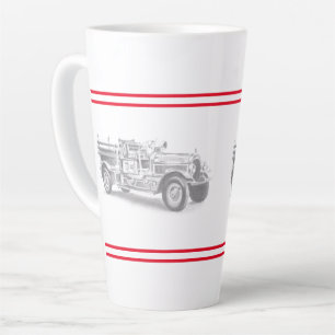 vintage firetruck pencil sketch fireman drawing latte mug