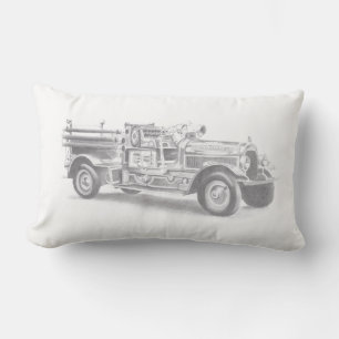 vintage firetruck pencil sketch fireman drawing lumbar cushion