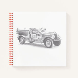 vintage firetruck pencil sketch fireman drawing notebook