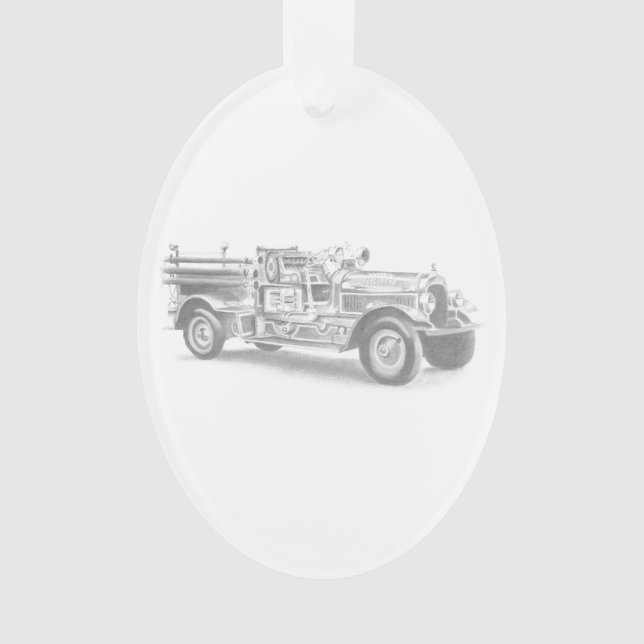 vintage firetruck pencil sketch fireman drawing  ornament (Front)