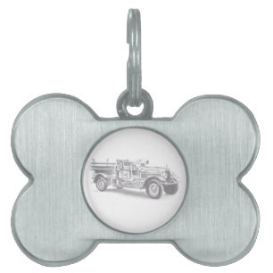 vintage firetruck pencil sketch fireman drawing pet ID tag