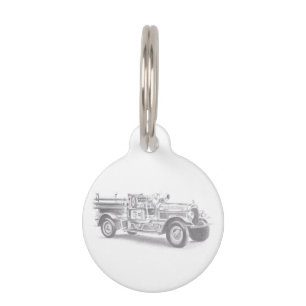 vintage firetruck pencil sketch fireman drawing pet tag
