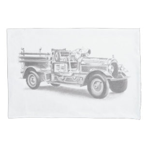 vintage firetruck pencil sketch fireman drawing  pillowcase