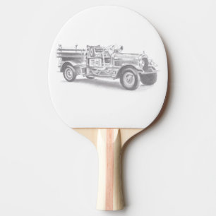 vintage firetruck pencil sketch fireman drawing ping pong paddle