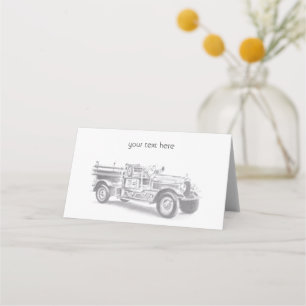 vintage firetruck pencil sketch fireman drawing place card