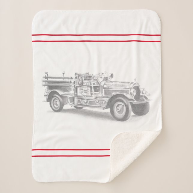 vintage firetruck pencil sketch fireman drawing  sherpa blanket (Front)