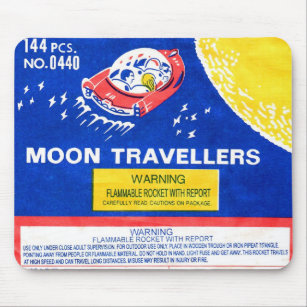 Vintage Firework Rocket Moon Traveller Label Mouse Pad