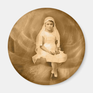 Vintage First Communion Girl, Dress, Veil, Rose Magnet