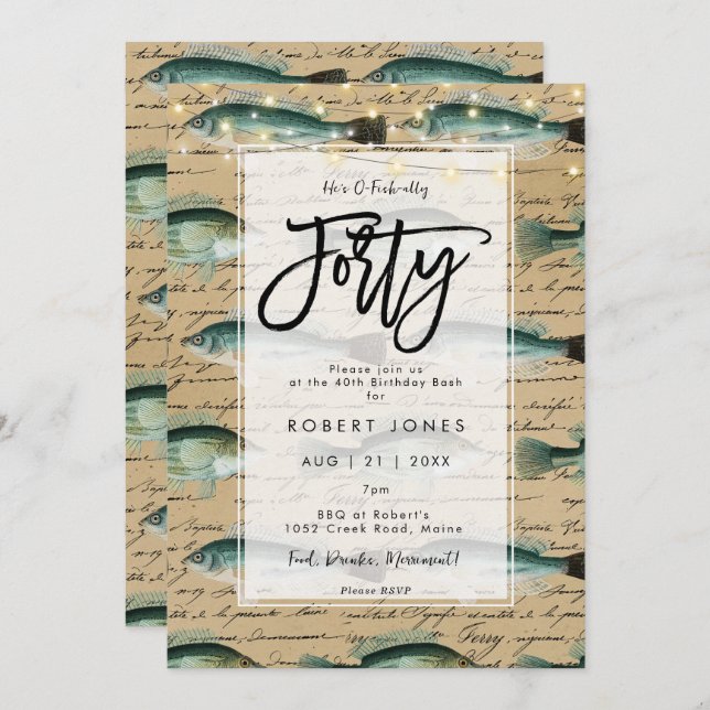 vintage fish 40th birthday party invitation (Front/Back)